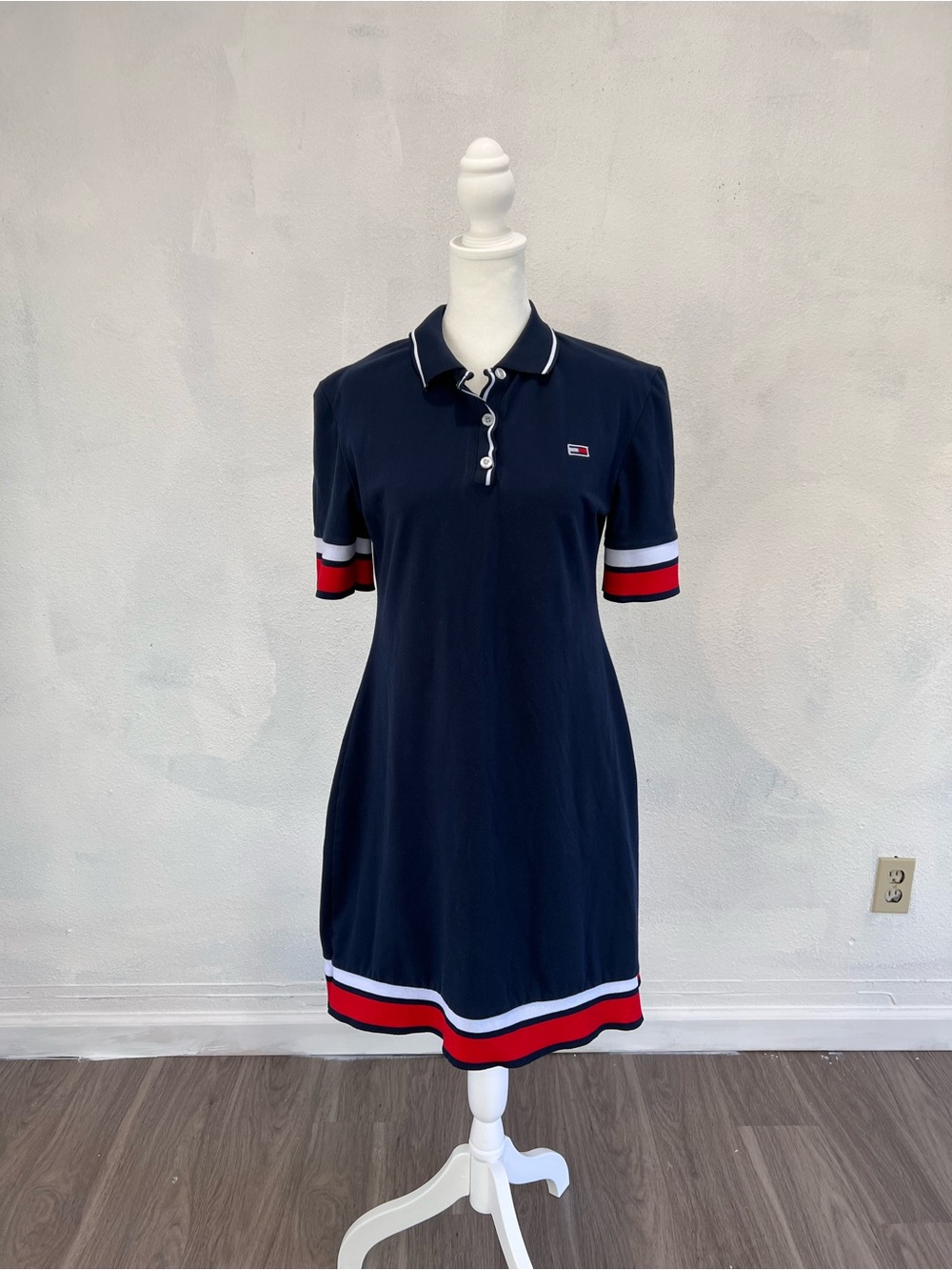 Tommy Hilfiger Navy Polo Dress with Red & White Stripe Accents